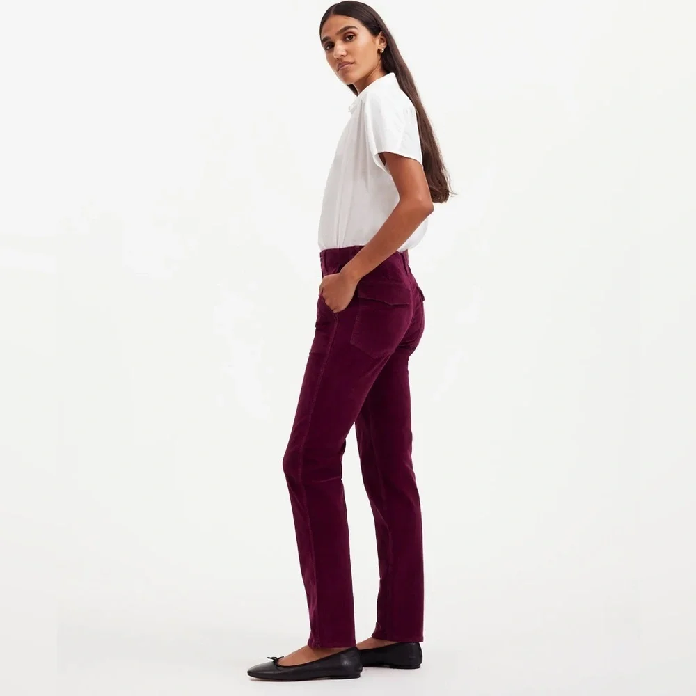 Madewell The Petite Slim Straight Trouser Pant in Garment Dye Navy Corduroy NWT